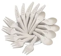 100% Bagasse Biodegradable & Compostable Cutlery – Knives, Forks, Spoons (10)