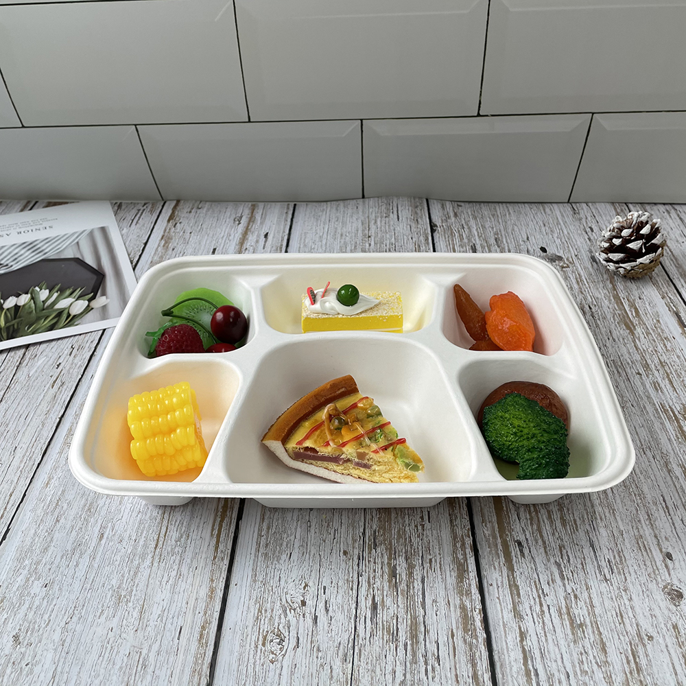 Eco-Friendly 6-Compartment Compostable Bagasse Trays for School Lunches (11)