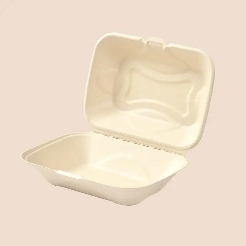 Eco-Friendly 8/9 Inch Bagasse Pulp 3-Compartment Clamshell Food Container